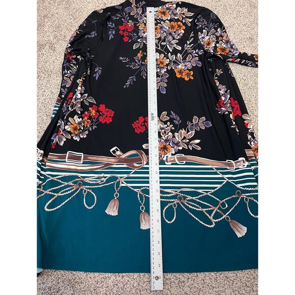 Susan Graver Womens M Liquid Knit Floral Equestrian Artsy Eclectic Open Duster - Picture 12 of 12